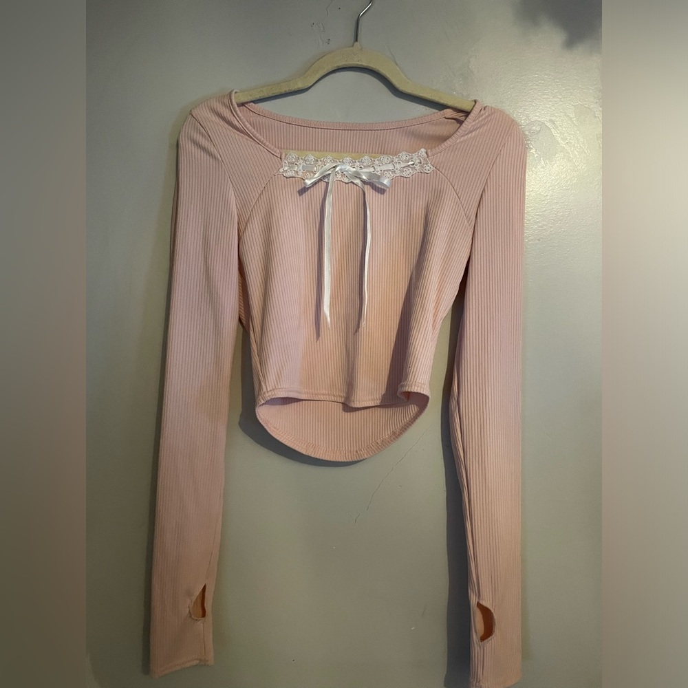 coquette baby pink bow long sleeve